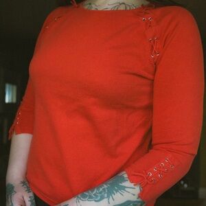 Women's Red Top with Lace-Up details